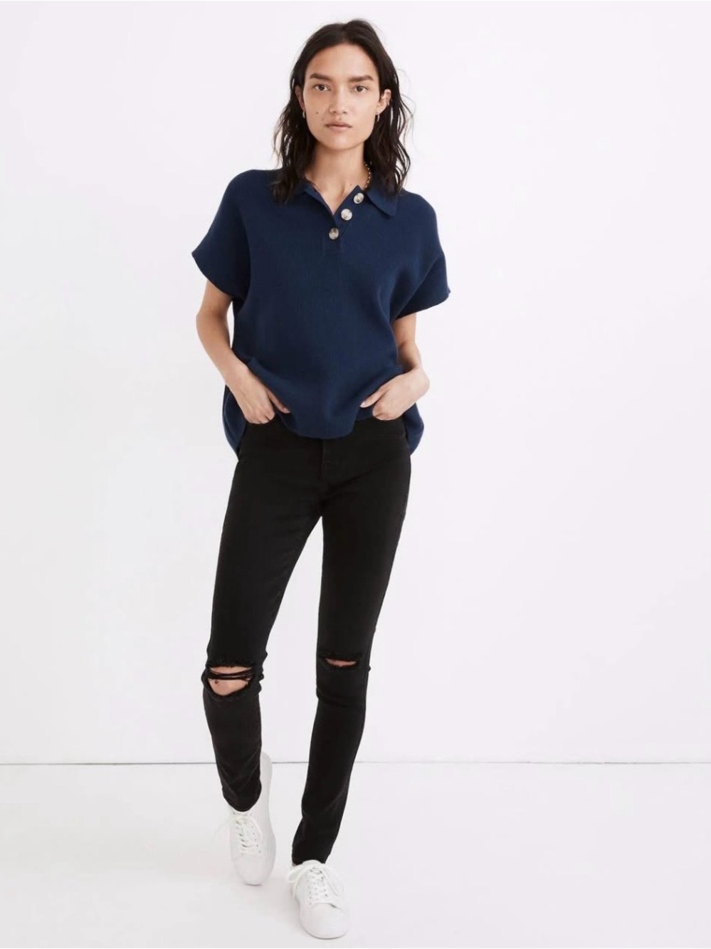 Madewell Navy Irwin Polo Sweater Tee - Picture 5 of 7